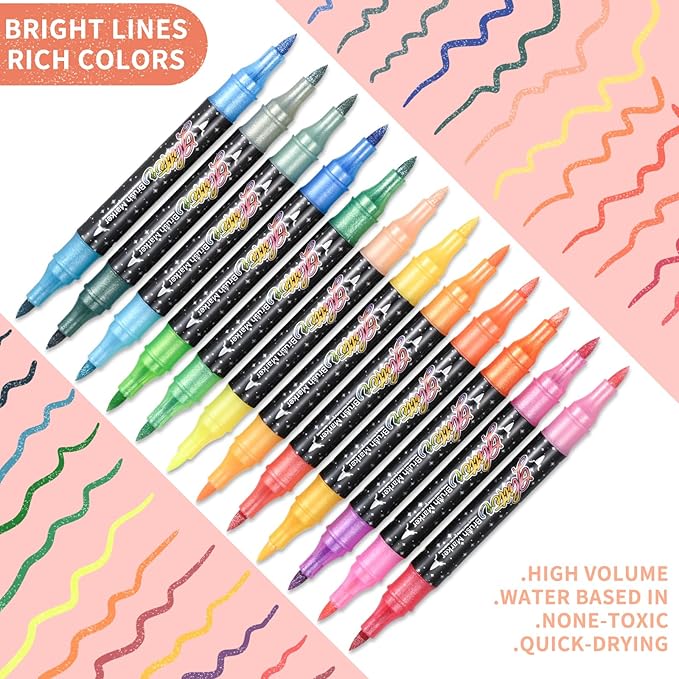 192 Colors Glitter Brush Markers,96 Pack Dual Tip Brush Glitter Marker for Doodle Writing, Glitter Art Crafts Adults DIY Crafts Greeting Birthday Cards Making