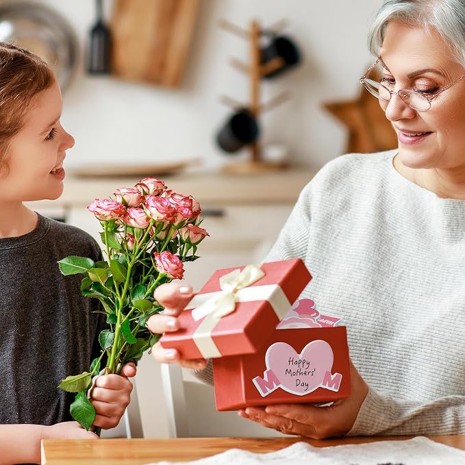Xqumoi 30 Pack Mother's Day Sticky Notes - Mother’s Day Birthday Gift Pink Flower Heart Gift Box Shaped Self Sticky Notepads Writing Memo Pads School Office Activity Party Favor Supplies for Mom