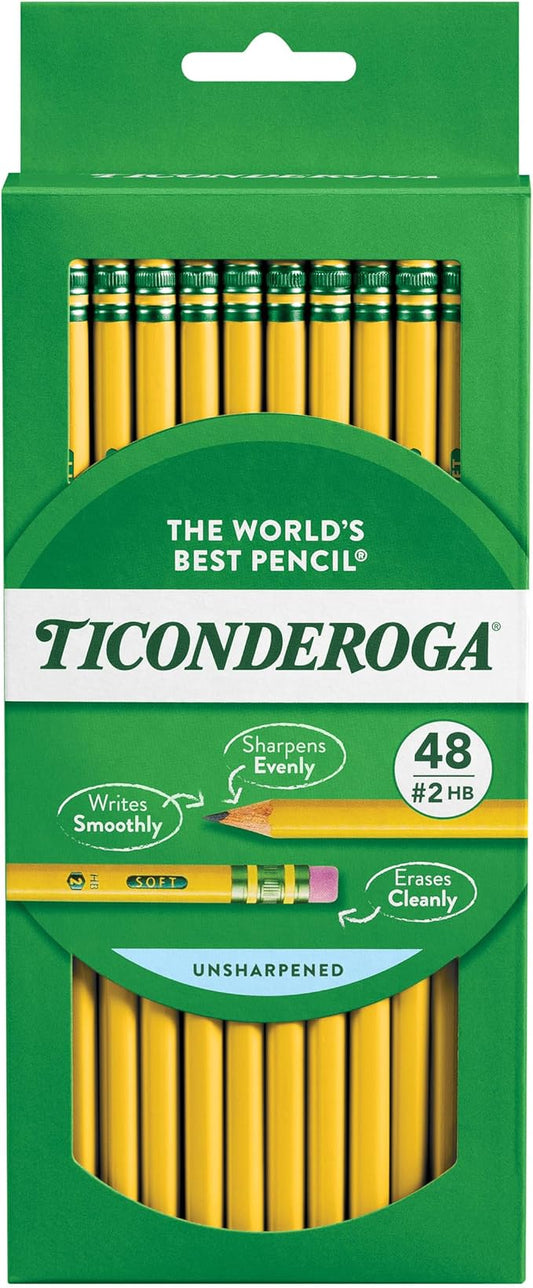 TICONDEROGA Wood-Cased Pencils, Unsharpened, 2 HB Soft, Yellow, 48 Count, 240 Packs, 11520 Total Pencils