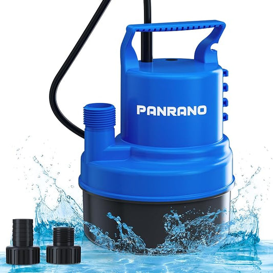 1/3 HP Submersible Water Pump 2000 GPH Portable Small Sump Pump For Pool Cover, Basements, Puddles, Gardens Ponds With 16.4 Ft Power Cord and Hose Adapters, Sky Blue