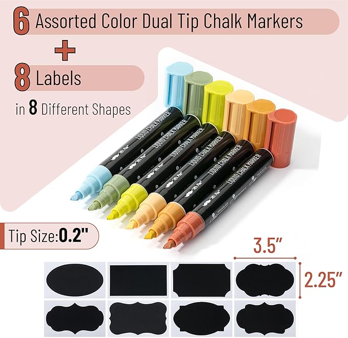 Mr. Pen- Chalk Markers, 6 Pack Assorted Colors, 8 Labels, Chalkboard & Glass Markers, Liquid Chalk Pens, Erasable