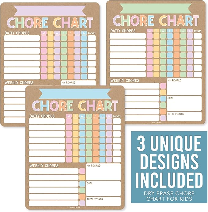 Hadley Designs Magnetic Chore Chart for Kids Multiple Kids – Dry Erase Chores Chart for Adults and Teens, Responsibility Task List for Family, Fridge Task Board Tracker at Home, Kraft Chore Board