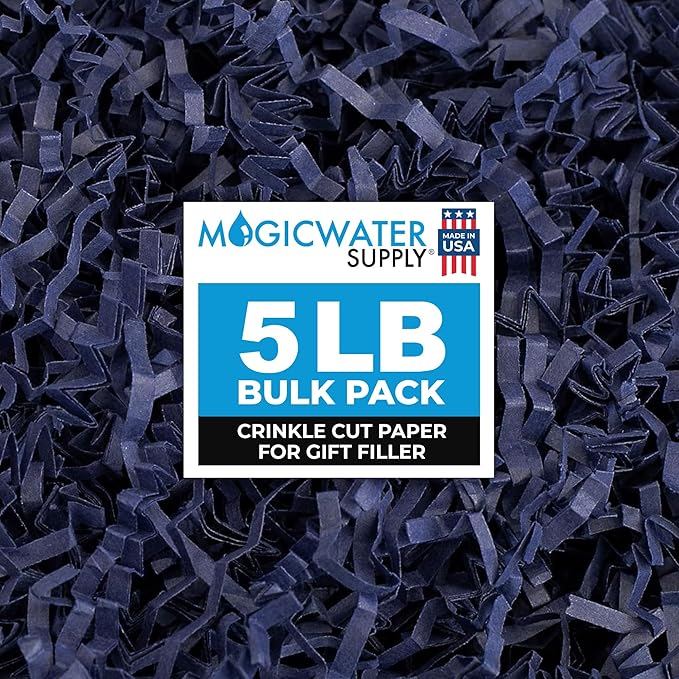MagicWater Crinkle Cut Paper for Gift Baskets - 5LB - Navy Blue - Perfect for Shredded Paper Filler, Basket Filler, Gift Boxes, Bridesmaid Gifts, Christmas Stuffers & More – Ideal for All Occasions