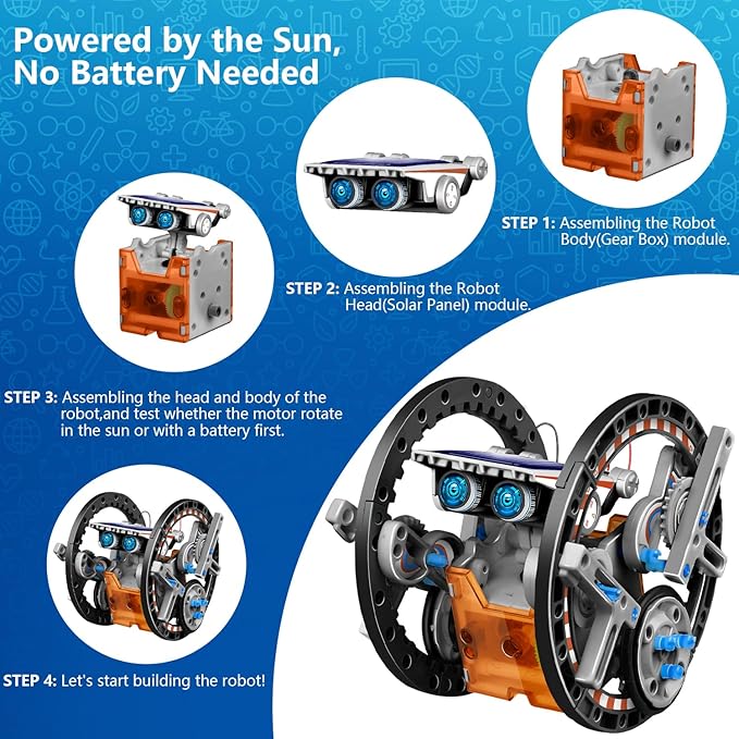 Dioju 13-in-1 Solar Robot Toys for Ages 8 9 10 11 12 Year Old Boys Girls, STEM Science Kits for Kids Age 8-12, Building Experiments Robotics Kit STEM Projects for Kid Christmas Birthday Gifts (Gray)