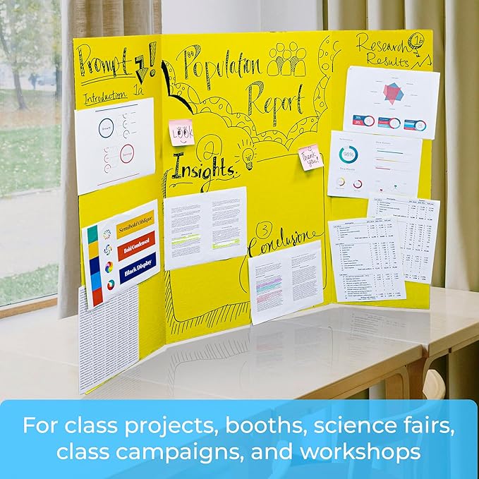 BAZIC Products Trifold Poster Board – Assorted Color Corrugated Cardboard Display Board for School Projects, Science Fairs, Photos, Charts, and Classroom Presentations, 36" X 48", 24-Pack
