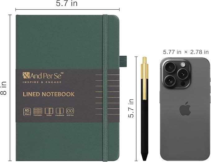 &And Per Se Lined Journal and Pen Set (3 Packs), A5 Leather Hardcover Notebook with Pen & Stationary Set, 160 Pages 100GSM Thick Ruled Paper Journal for Business Work Writing (Green-Blue-Brown)