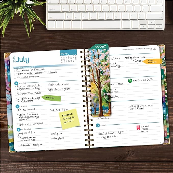 HARDCOVER Academic Year 2026-2027 Planner: 14 Months (May 2026 Through June 2027) 8.5"x 11" Daily Weekly Monthly Planner Yearly Agenda. Bookmark, Pocket Folder and Sticky Note Set (Watercolor Tree)