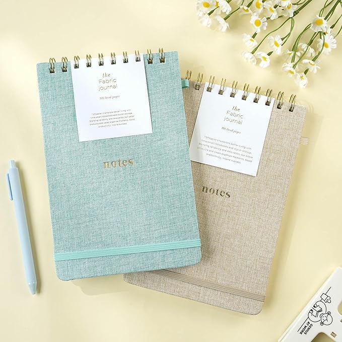A5 Lined Journal Notebook – Hardcover Fabric Cover 160 Pages 100 GSM Thick Paper With Elastic Band & Pen Holder College Ruled Writing Notebooks for Work School Travel (1pack-Mint Blue-style C)