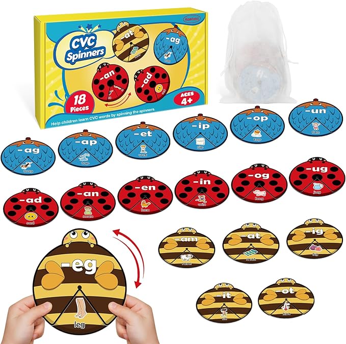 Kasfalci CVC Word Cards,CVC Word Games,Phonics Games,Speech Therapy Toys for Toddlers Kids,Learn to Read,Spelling Reading Learning Game,Kindergarten Preschool Learning Activities Educational Toy