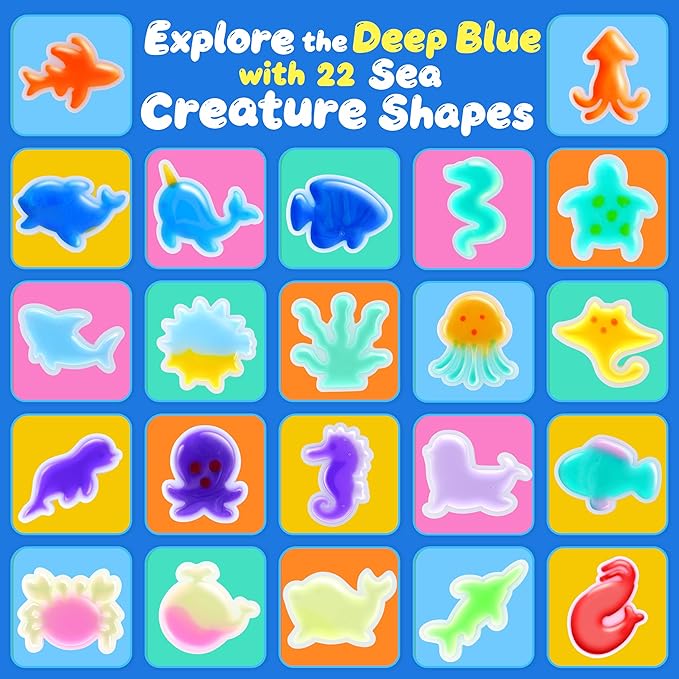 Aibxiu Magic Water Elf Toy Kit, Crafts for Kids Ages 4-8-12, Aqua Fairy Water Gel with 22 Gels, 22 Sea Creature Molds, DIY Craft Kit, Birthday & Party Favors for Kids Ages 3+