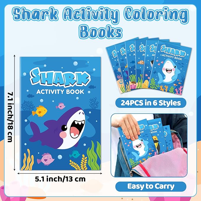 JAPBOR Shark Activity Coloring Books - 24PCS Mini Ocean Animals Color Activities Book Bulk for Party Favor, Summer Sea Animal Small DIY Colour Page for Birthday Gifts Classroom Draw Painting Game