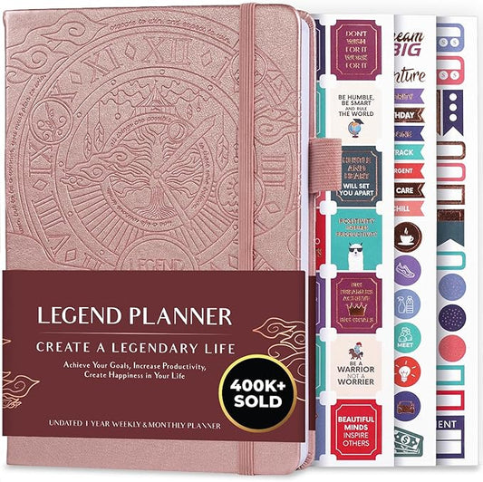 Legend Planner – Undated Weekly & Monthly Life Planner to Hit Your Goals & Live Happier, Organizer Notebook & Productivity Journal, A5 (Rose Gold)