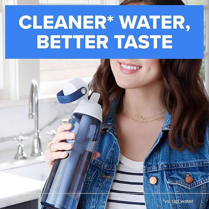 Brita Hard-Sided Plastic Premium Filtering Water Bottle, BPA-Free, Reusable, Replaces 300 Plastic Water Bottles, Filter Lasts 2 Months or 40 Gallons, Includes 1 Filter, Blush - 26 oz