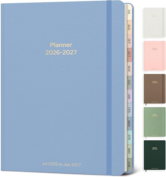 Planner 2026-2027 Monthly and Weekly Academic Planner July 2026 - June 2027, Linen Hardcover Agenda 2026-2027 Calendar Daily Planner for Student Teacher with Monthly Tabs, 6" x 8.3", Dusty Blue