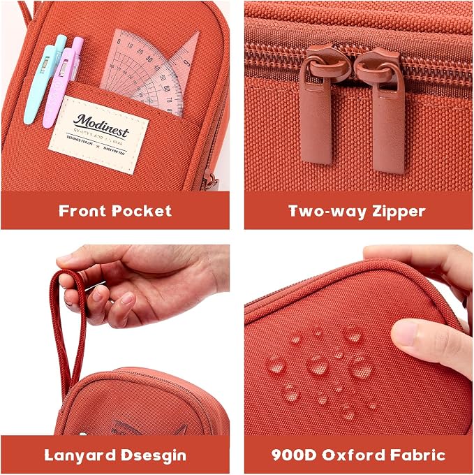 Pencil Case Pouch, Large Capacity Pen Bag Organizer, Cute Aesthetic Pencil Box for Girls Boys Kids, Back to School Supplies, Teacher Supplies Classroom Essentials, Red