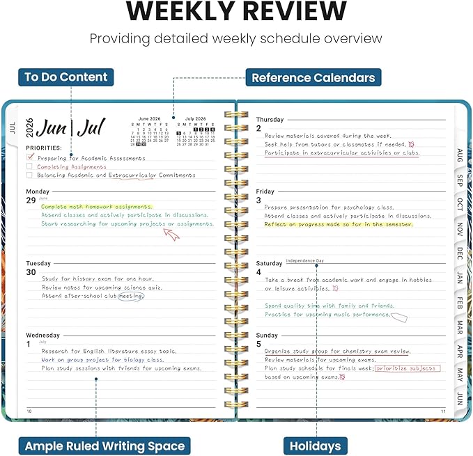 Planner 2026-2027, Monthly and Weekly Academic Planner July 2026 - June 2027, Hardcover Student Teacher Planning Agenda Calendar Book with Tabs, Perfect for Office School Supplies, A4 (8.5" x 11") - Deep Bearings