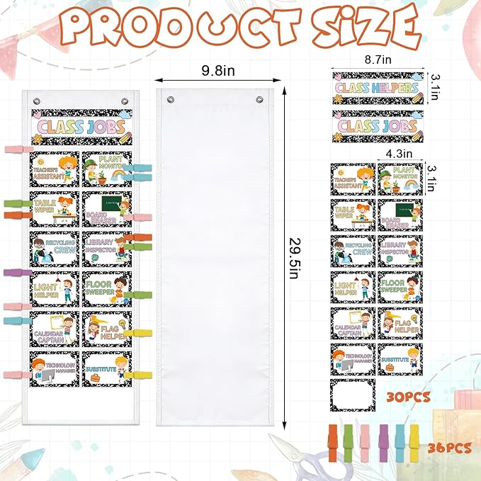 JarThenaAMCS Composition Notebook Class Jobs Pocket Chart Back to School Class Management Teacher's Helpers Pocket Chart with Clips Card for Preschool Classroom Must Haves Daily Schedule Supplies