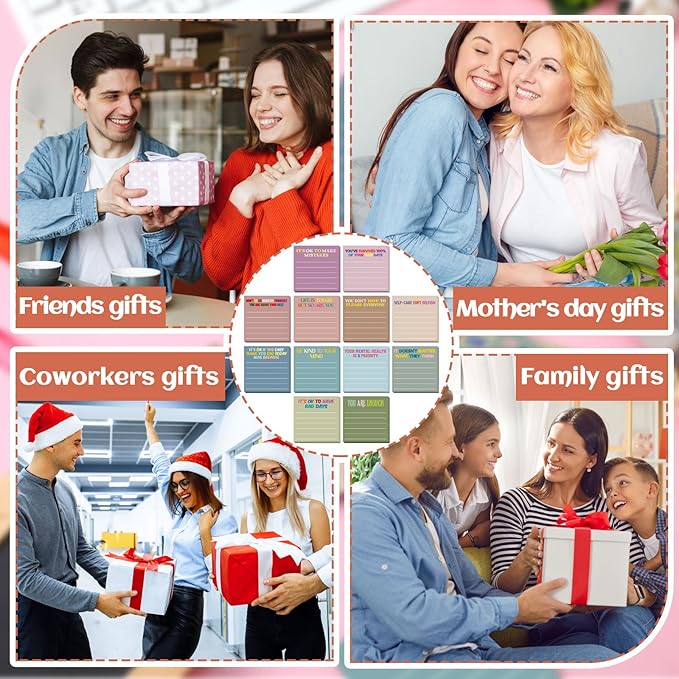 Yinder 24 Pcs Inspirational Sticky Notes Cute Motivational Sticky Notes Pad End of Year Employee Appreciation Gifts Bulk for Teacher Nurse Coworkers Office Supplies 3 x 3'' (Health,Morandi Color)