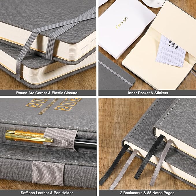 Planner 2026-2027 - 2026-2027 Planner Weekly and Monthly, Jul. 2026 - Jun. 2027, 5.75" x 8.25", Leather Planners with Thick Paper, Hardcover, Pen Loop, Back Pocket with Notes Pages - Grey
