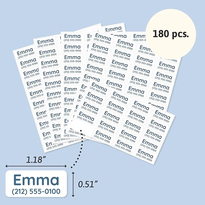 TeddyLabels - Clothing Labels for Nursing Home (180) – Self-Adhesive Name Tags for Clothes and Personal Items. Personalized Labels for Daycare, Nursing Homes, and Laundry Use - White