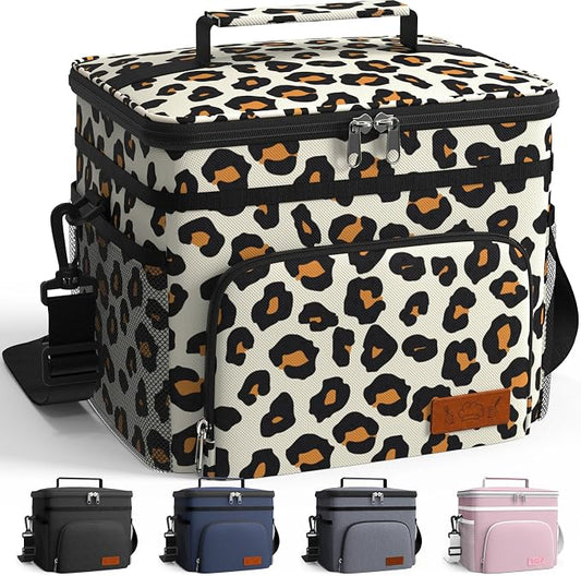 HOTOR Insulated Lunch Box Men Women Leak-Proof Cooler Lunch Bag 9L | 4 Pockets, Adjustable Strap, Ideal for Work, Picnic, Travel, Camping, Gift, Brown Leopard