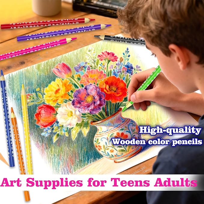 12 Colors Jumbo Colored Pencils for Teens Adults Trendy Stuff, Triangle Thick Coloring Pencils Art Supplies, Fat Color Pencil Set for Drawing Sketching Doodling, Stocking Stuffers, Easy Grip