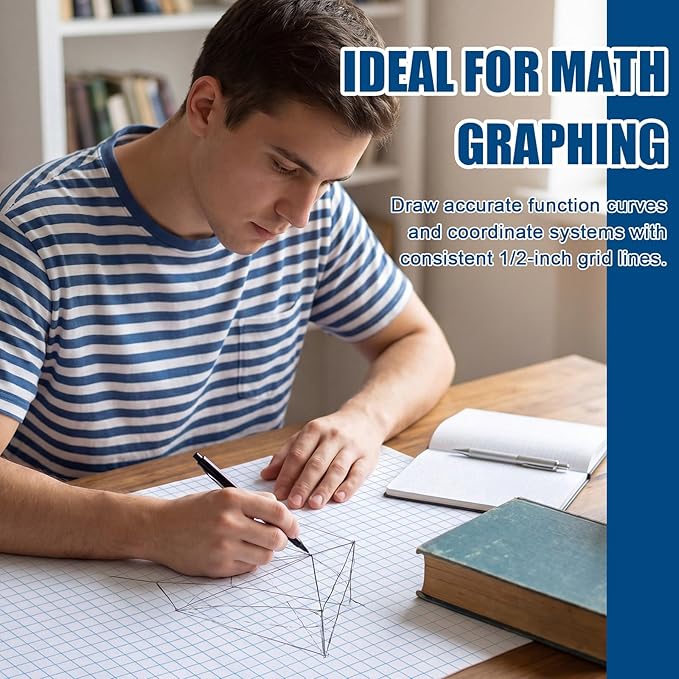 Jetec 1 Roll Large Grid Graph Paper Roll 1/2'' Grid 16.5 Inch x 98ft Math Graph Paper for Journaling Composition Planner Classroom Teaching Drafting Supplies Kids Students Gifts