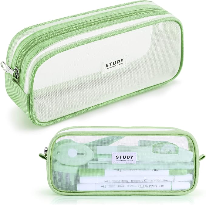 KALIDI Grid Mesh Pencil Case Pouch Large Capacity Pencil Bag with Zipper | Pencil Pouch Green Simple Stationery Bag Aesthetic Pen Bag for School Teen Girl Boy Multi-Purpose Bag for Office Men Women
