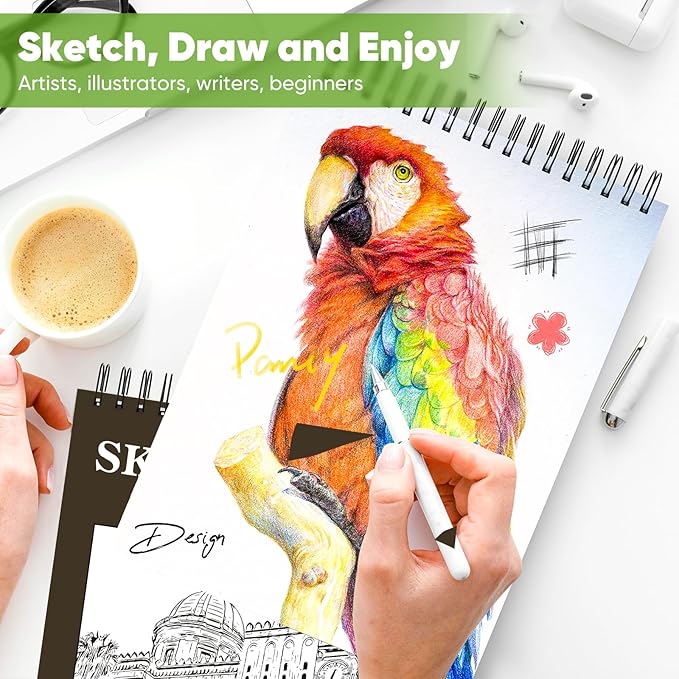 Soucolor 9" x 12" Sketch Book,Top Spiral Sketch Pad,100 Sheets 68lb Acid-Free Drawing Paper for Pencil Sketching Doodling, Art Supplies Journal for Kids Adults Artists