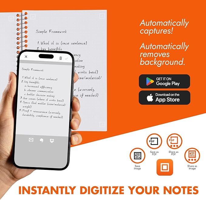 ROARING SPRING Whitelines Spiral Bound Journal, Dot Ruled, 70 Sheets, 8.25" x 5.75", FREE App to Digitally Download Your Notes