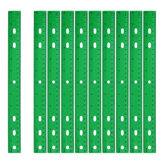 HARFINGTON 12pcs Plastic Rulers 12" (30cm) Clear Straight Ruler Measuring Tool Inches and Centimeters with Hole for Home Office Classrooms Drafting, Green