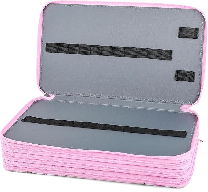 Vomgomfom 300 Slots Marker Bag, 4-Layer Zipper Portable Art Supply Organizer, PU Leather Large Capacity Marker Case Holds 100 Markers or 300 Colored Pencils with Handle (Pink Rose)