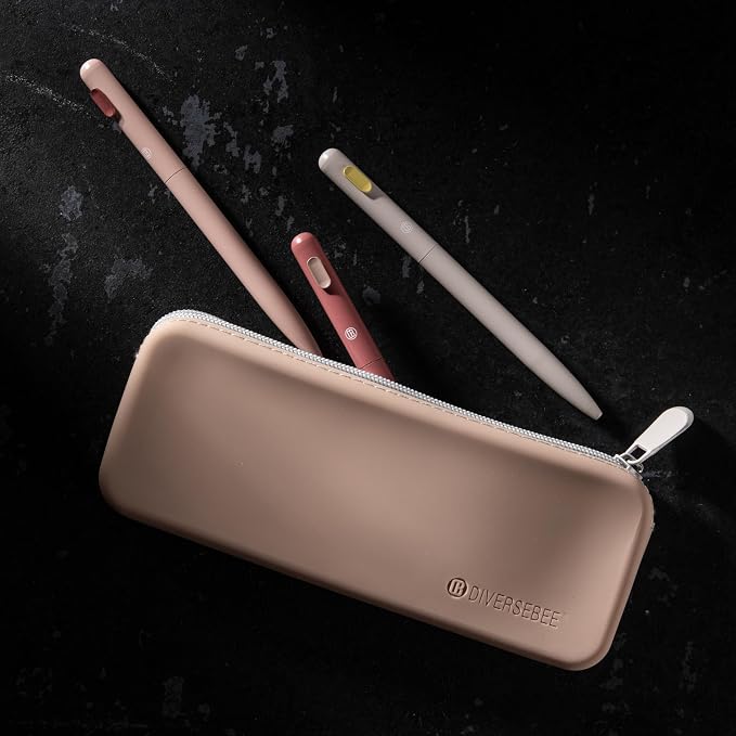 DIVERSEBEE Soft Silicone Pencil Case, Pencil Pouch with Zipper (Almond) | Aesthetic Pen Bag for School, Bible Study Journaling Supplies and Accessories, Cute Pencil Organizer