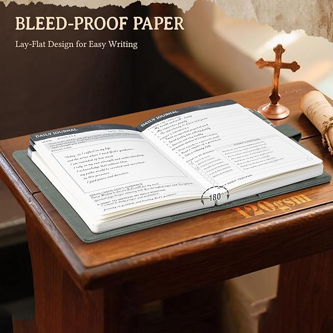 Ospelelf Green Faux Leather Prayer Journal - Christian Gift Journal for Women & Men, Daily Devotional Planner Notebook for Bible Study, Gratitude & Reflection, Undated 3-Month