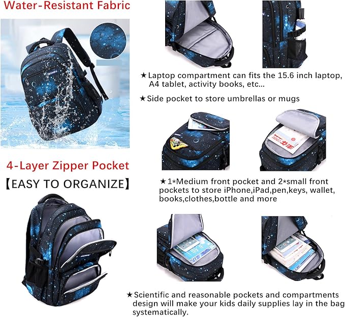 MITOWERMI Boys Backpacks for Primary Junior School Kids Backpack with Lunch Box Galaxy Space Bookbags for Boys Girls