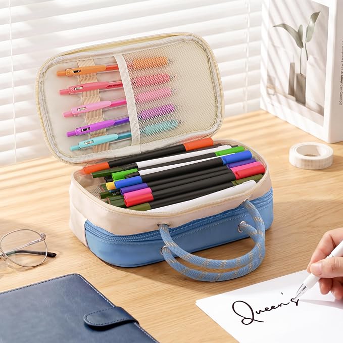 TOPBIDAI Large Pencil Case Pouch School Supplies for Girls Boy Women Men | Big Pencil Bag with 5 Compartments, Easy Grip Handle, Office College School Pencil Box