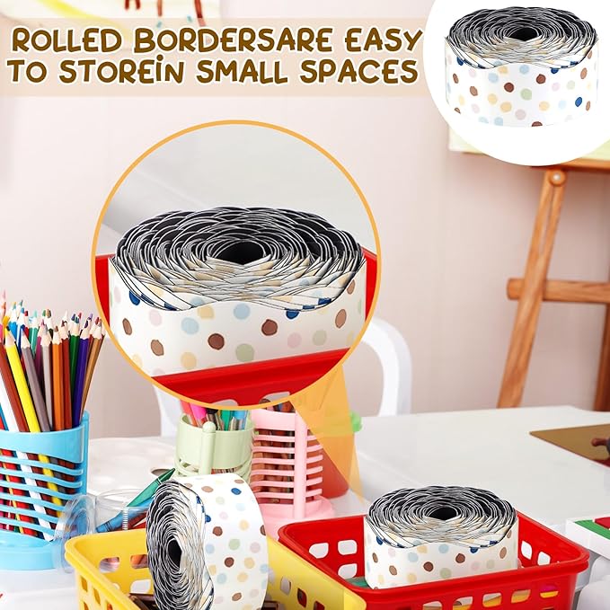 Tellegloww 36 ft Scalloped Magnetic Border Magnetic Border for Whiteboard Bulletin Board Borders Reusable Rolled Borders Trim for Office Chalkboard(Polka Dot)