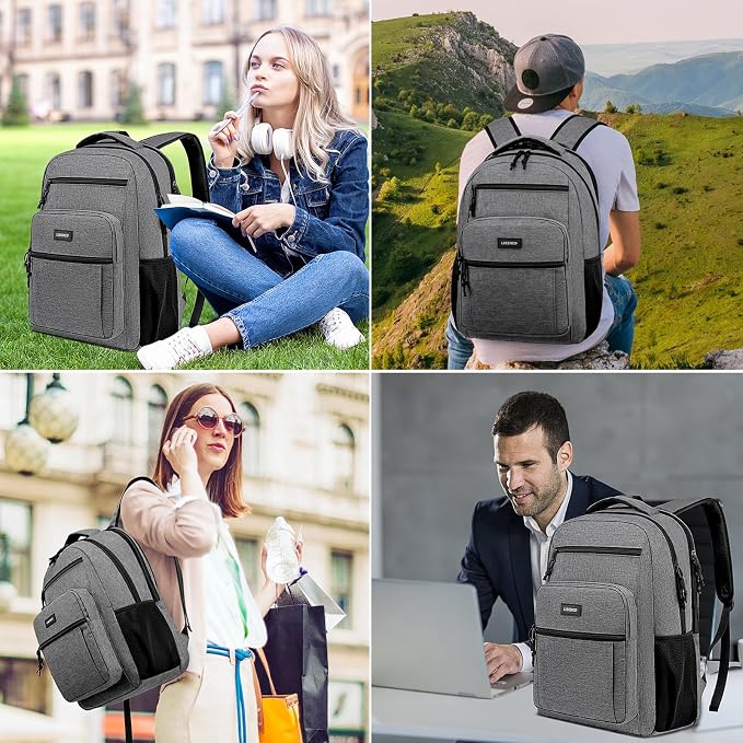 School Backpacks for Teen Boys, Ergonomic Anti-Theft Backpack | Sturdy Large 17.3-Inch Laptop Backpack, Grey Computer Bookbag for High School & College Students