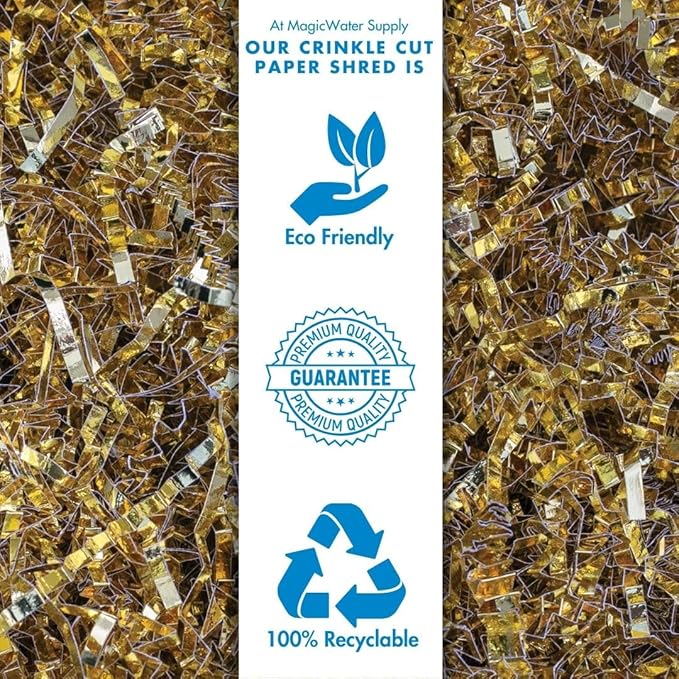 MagicWater Supply - 1 LB - Gold Metallic - Crinkle Cut Paper Shred Filler great for Gift Wrapping, Basket Filling, Birthdays, Weddings, Anniversaries
