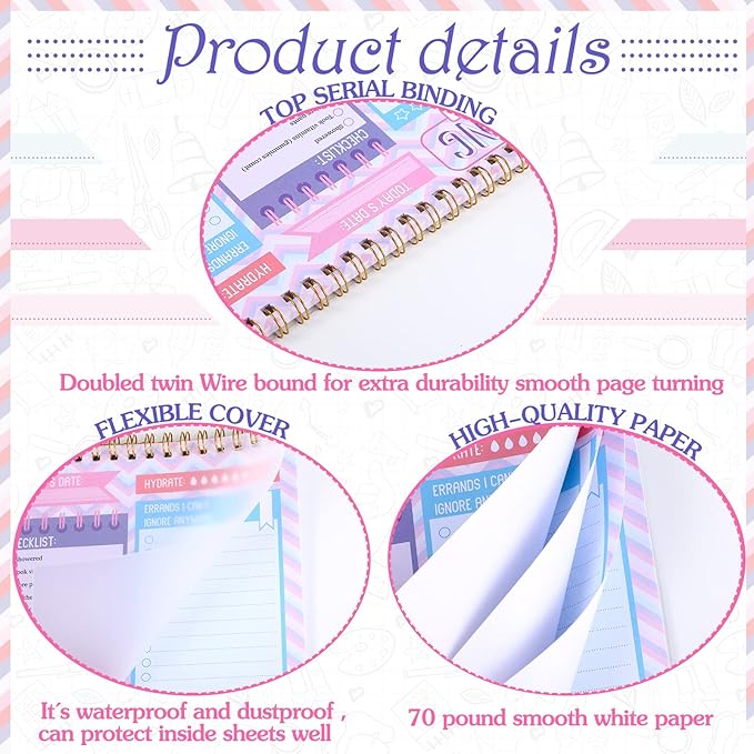 Glenmal 6 Pack to Do List Notepad Undated to Do List Notebook Daily Planner Notepad 180 Sheets for Adult Student Office School Home Supplies 7.8 x 5.2 Inch(Adorable,Adorable Color)