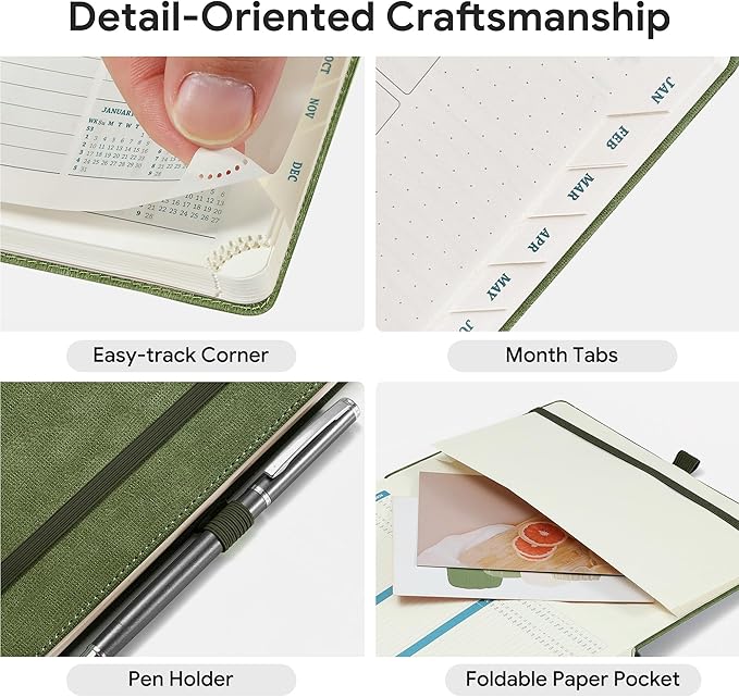 2026-2027 Weekly and Monthly Planner (July 2026–December 2027), 8.5"x11.5", Vertical Layout, 18 Months Agenda with Month Tabs & Pocket, Academic Calendar with Vegan Leather Cover,Olive Green