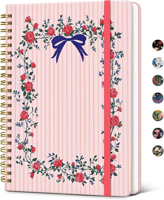 Taja Lined Spiral Notebook Journal for Women A5(5.8" × 8.3"), Cute Hardcover Notebook for Work, School & Note Taking, Pretty College Ruled Journal for Writing, 140 Pages, Ribbon Wreath