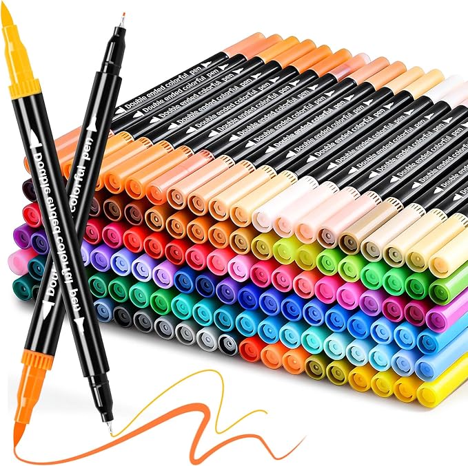 120 Colors Markers, Dual Fine & Brush Tip Coloring Markers Set, Watercolor Marker Pens, Art Drawing Supplies Marker Kit for Calligraphy, Coloring Book, Artist Adults Colors Illustrations, DIY Crafts