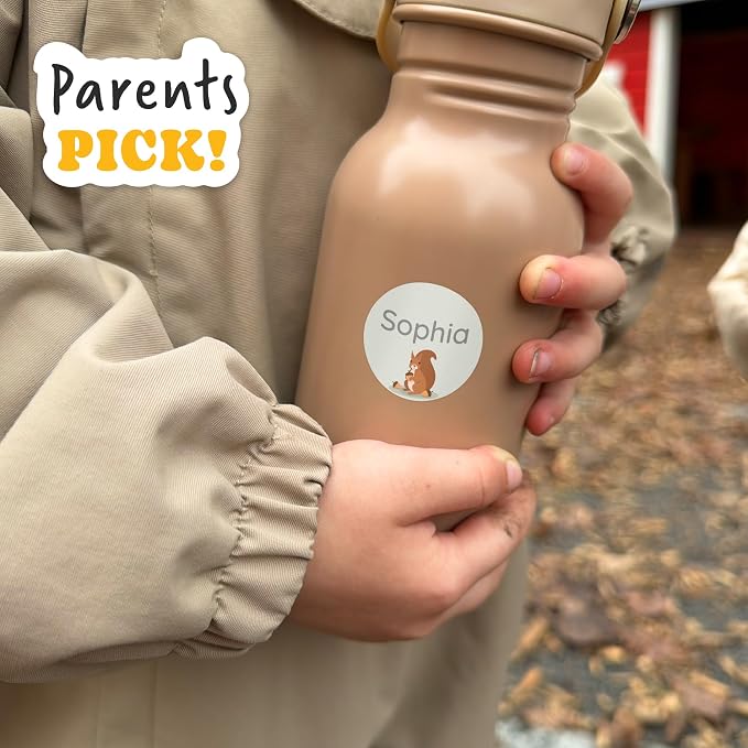 Camp Name Labels for Kids (33) – Custom Waterproof Stickers for Water Bottles, Lunch Boxes, Daycare & School with Unique Designs - Forest Animals