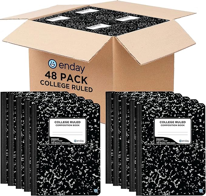 Enday Composition Notebook College Ruled (48 Pack) - Marble Composition Notebook, College Ruled Composition Notebook, Composition Notebook Bulk, 100 Sheets Composition Books for School and Office