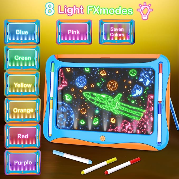 YUBALEER Magic LED Drawing Board for Kids, Toys for Boys Ages 5-7, Light Up Tracing Pad with 9 Double-Sided Cards, 6 Washable Pens, Glow Up Toys for Kids 4-6 Year Old Christmas Birthday Gifts