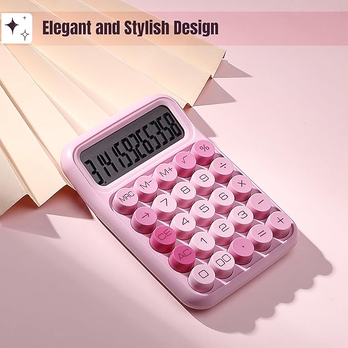 Mr. Pen- Mechanical Switch Calculator, 12 Digit Large LCD Display, Pink with Big Buttons, Mechanical Switch Calculator for Home, School, Office