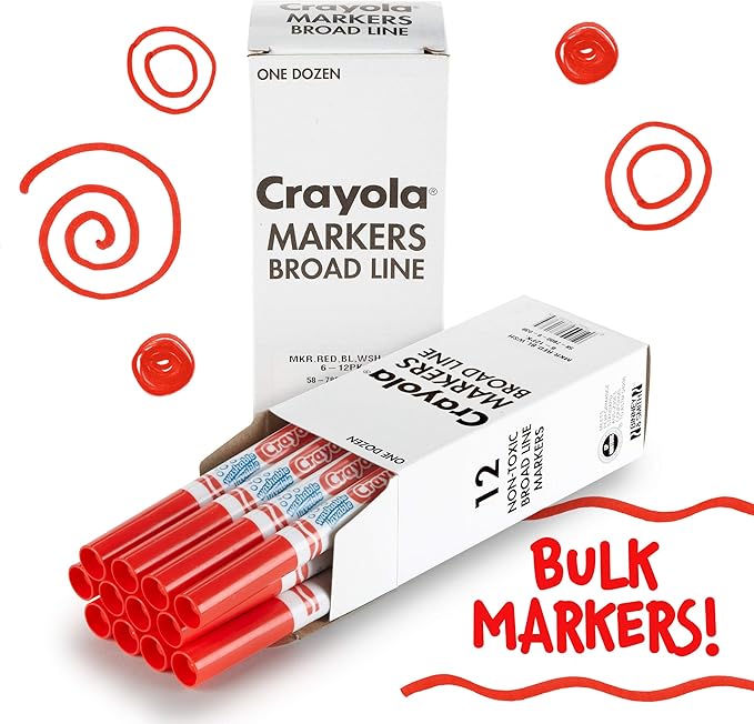 Crayola Washable Markers for Kids - Red (12ct), Bulk Broad Line Markers for School, Classroom Essentials, Teacher Classroom Must Haves for Elementary School