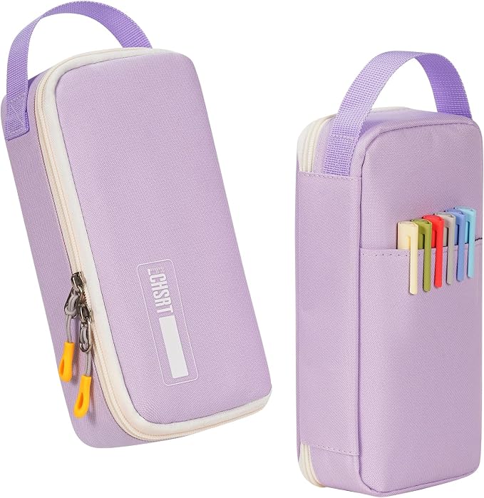 ECHSRT Large Capacity Pencil Case with Hidden Pocket, 1200D Oxford Fabric Zipper Pencil Pouch with Handle, Multi-Pocket Stationery Organizer for Office, College, Travel and Daily Carry, Light Purple