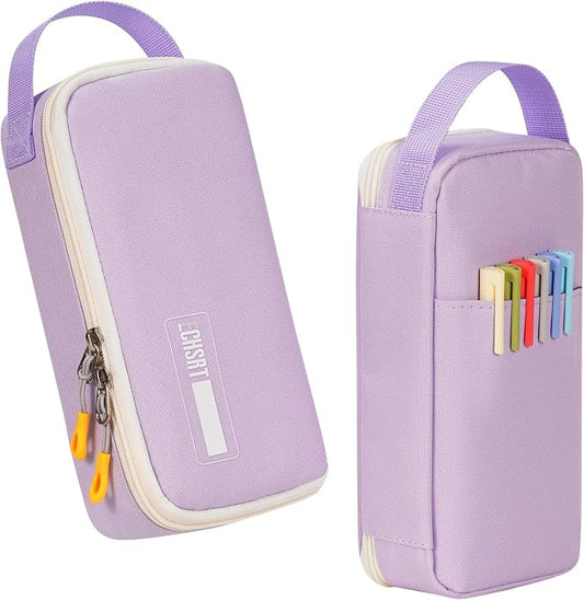 ECHSRT Large Capacity Pencil Case with Hidden Pocket, 1200D Oxford Fabric Zipper Pencil Pouch with Handle, Multi-Pocket Stationery Organizer for Office, College, Travel and Daily Carry, Light Purple